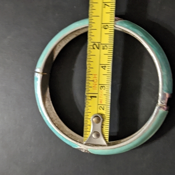 Silver Tone Light Blue Swirl Enamel Hinged Cuff Statement Bracelet - Picture 3 of 4